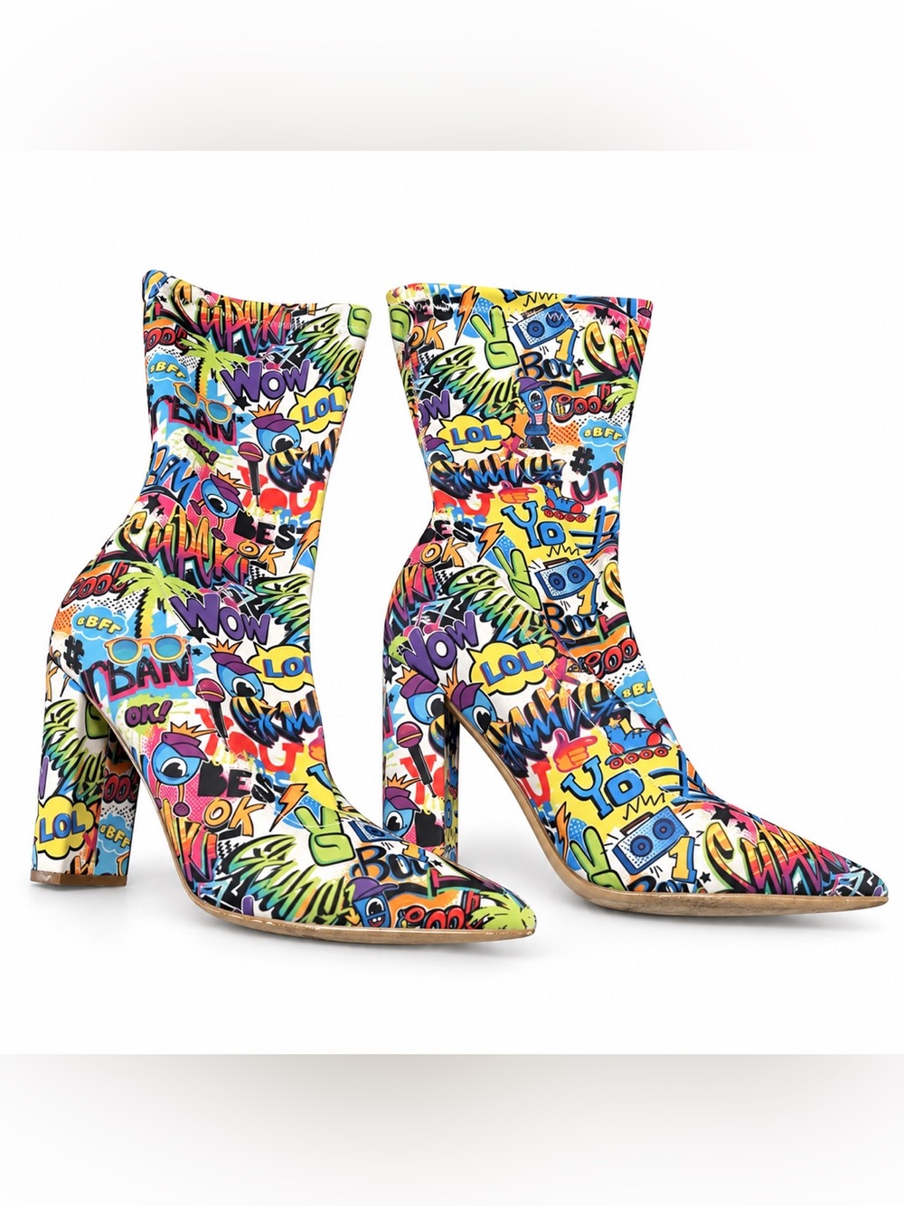 Cape Robbin Graffiti Comic Print Sock Ankle Boots Multicolor Size 8.5